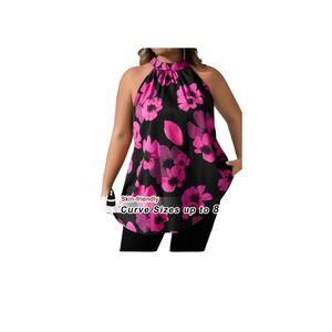 Shein Women's Black Pink Floral Halter Sleeveless Tunic‎ Plus Size 5XL/20W Curve
